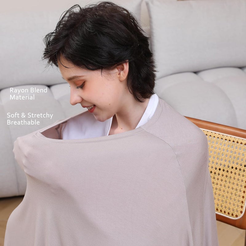 SEJOY Multi-use Nursing Cover for Breastfeeding, 360°Full Coverage Nursing Poncho, Rayon Soft & Breathable Breastfeeding Cover up (Smooth Rayon, Warm Taupe) - Image 4